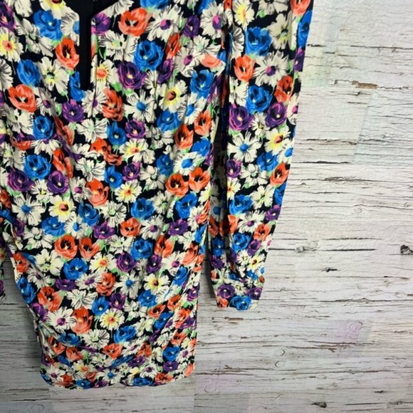 Zara Orange and Blue Puff Sleeve Bodycon Dress floral size xs - Picture 2 of 9